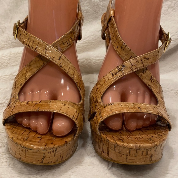 Lauren Ralph Lauren Filara Natural Glazed Cork Platform Sandals Heels Sz 9?? EUC - Picture 4 of 12